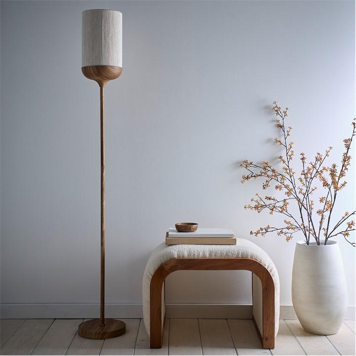 K Living  Beige Carrick Wood Printed Metal Floor Lamp, Sports Direct