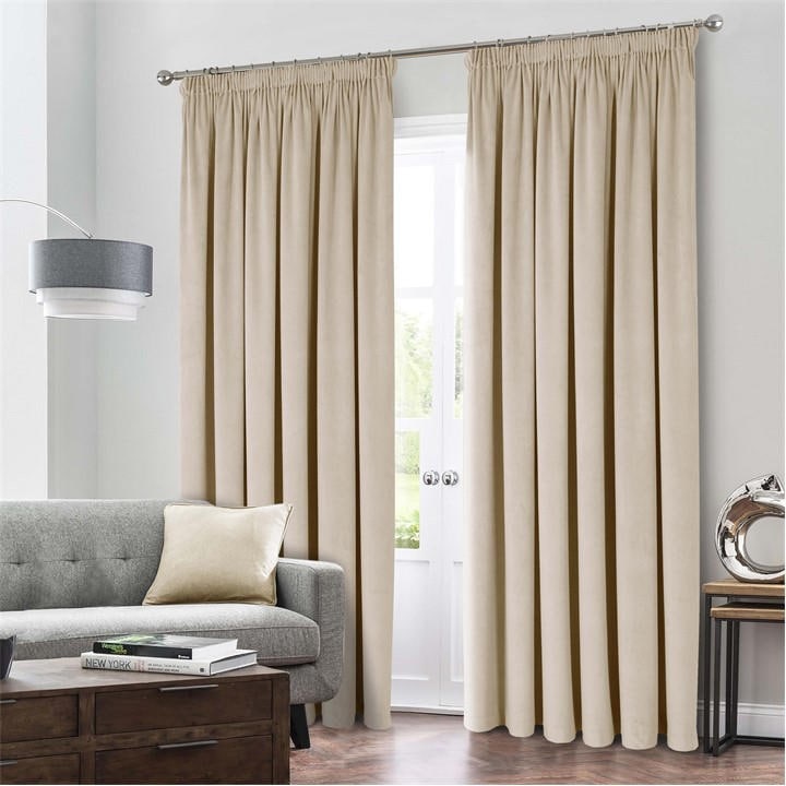 Alan Symonds  Beige Montreal Taped Top Curtains in Size 90x90 Inch, Sports Direct