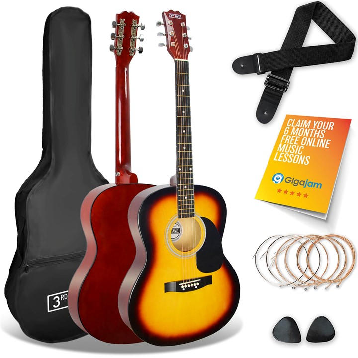 3Rd Avenue  Yellow Full Size Acoustic Guitar Pack in Size 60cm, Sports Direct