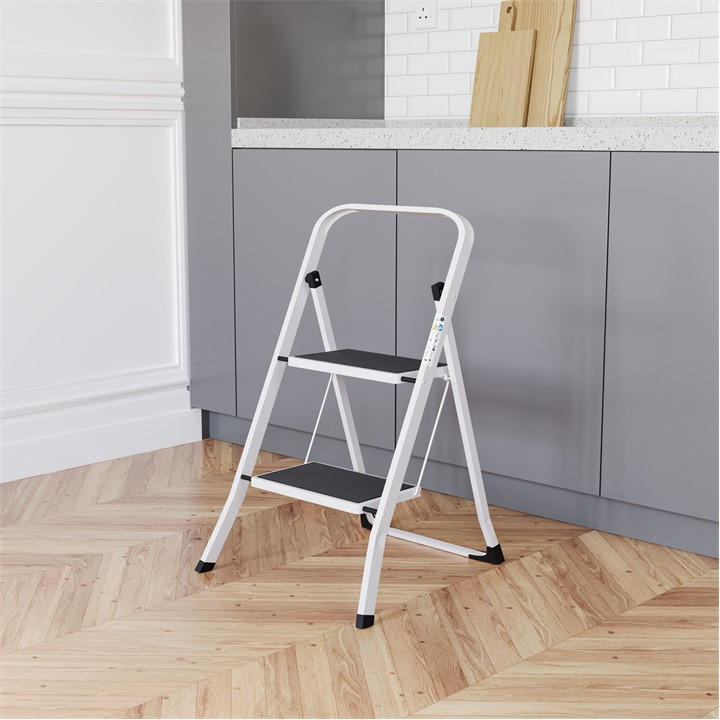 Lassic  White Home Vida  Ladder With Anti-Slip Mat in Size 2 Step, Sports Direct