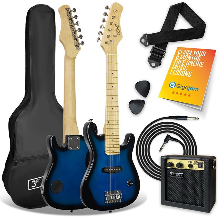 3rd Avenue 1/4 Size Kids Electric Guitar Pack for Junior Beginners - 6 Months FREE Lessons, 5W Portable Amp, Cable, Bag, Picks and Strap - Blue - Image 4