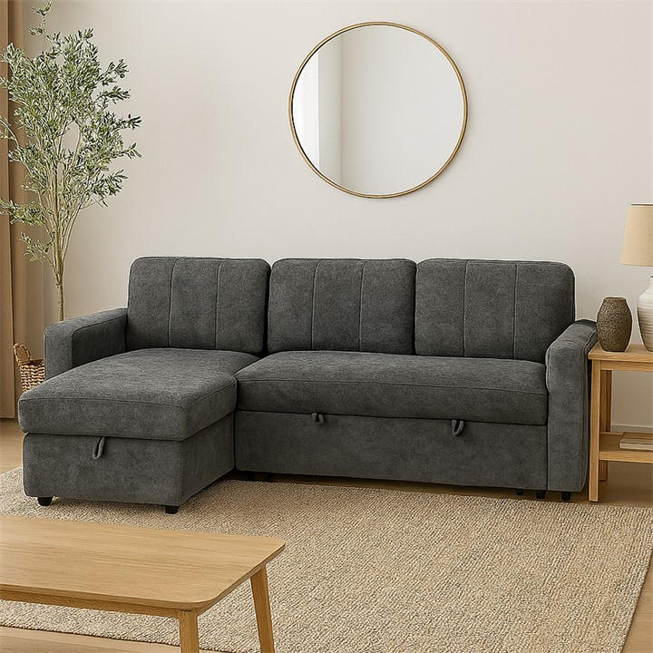 Aspire  Grey Nexis Corner Sofa Bed With Storage, Chaise On The, Sports Direct