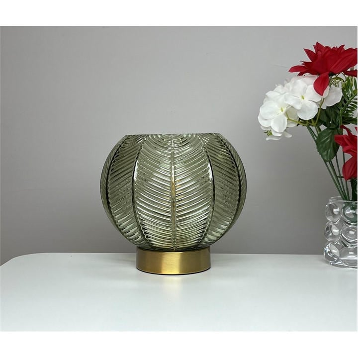 K Living  Green Leaves Glass Table Lamp, Sports Direct