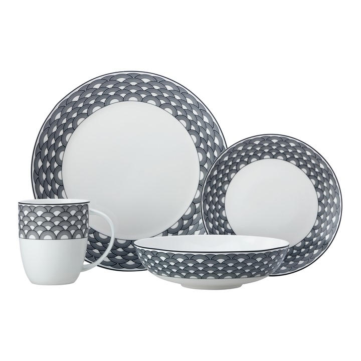 Harlequin Coupe 16 Piece Black Edged Dinnerware Set, Service for 4 - Image 9