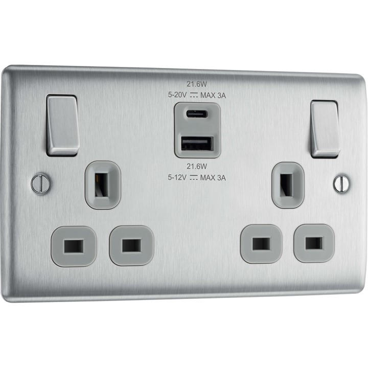 Bg  Silver Nexus Metal Double Socket Usb A & C Ports, Sports Direct
