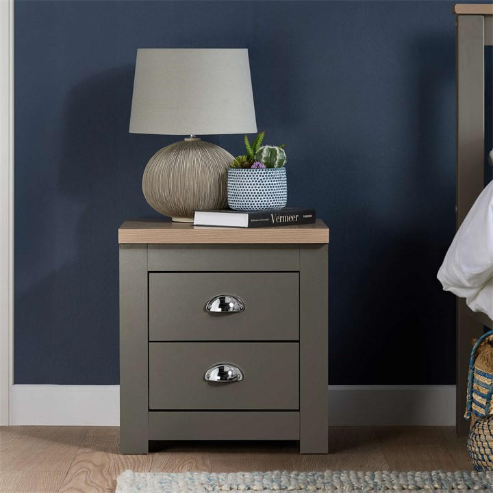 Birlea  Grey Highgate 2 Drawer Bedside, Sports Direct