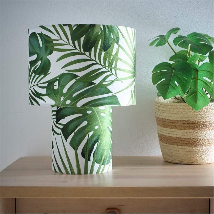 K Living  Green Kobe Leaves Printed Velvet Table Lamp, Sports Direct