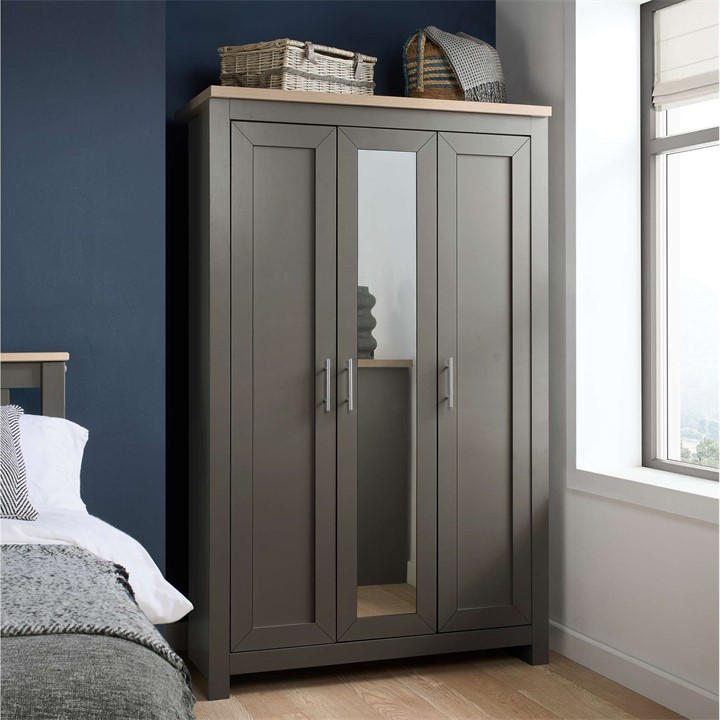 Birlea  Grey Highgate 3 Door Wardrobe With Mirror, Sports Direct