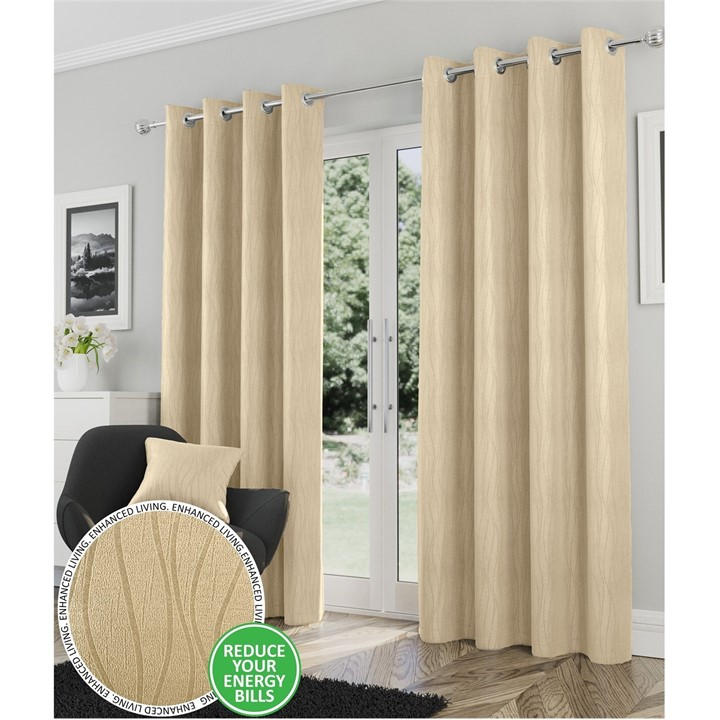 Enhanced Living  Cream Goodwood Thermal Blockout Eyelet Curtains in Size 90x90 Inch, Sports Direct