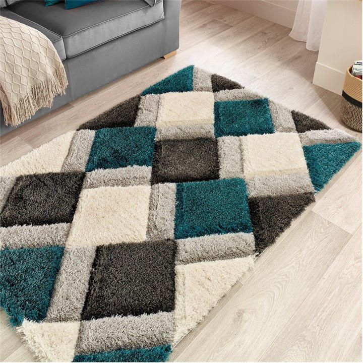 Origin Rugs  Blue 3D Geo Shaggy Teal in Size 160x230cm, Sports Direct