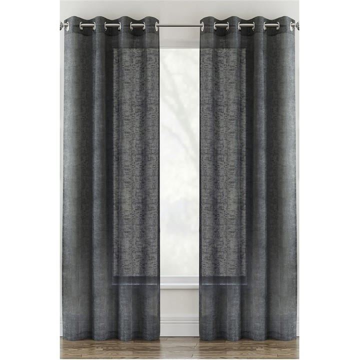 Tyrone Textiles  Grey Crete Linen Looks Sheer Eyelet Panel - Pair in Size 145x137cm, Sports Direct