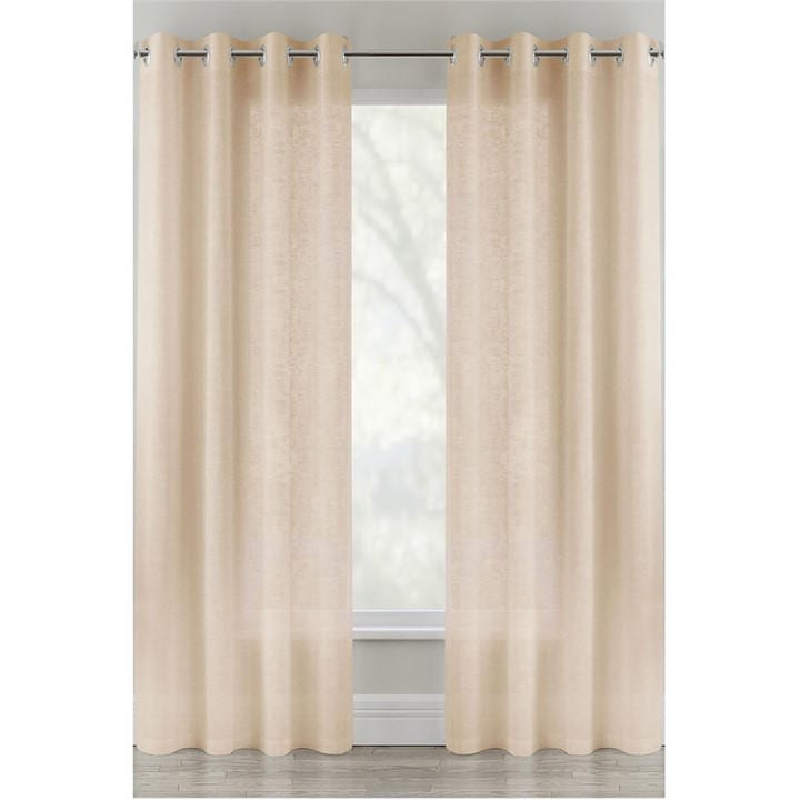 Tyrone Textiles  Beige Crete Linen Looks Sheer Eyelet Panel - Pair in Size 145x137cm, Sports Direct