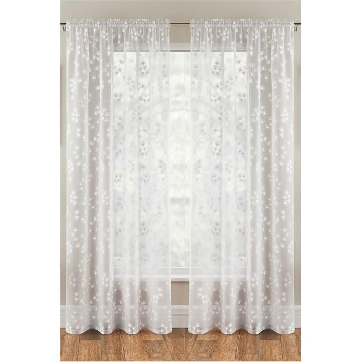 Tyrone Textiles  White Delila Leaf Print Voile Panel - Pair in Size 145x183cm, Sports Direct