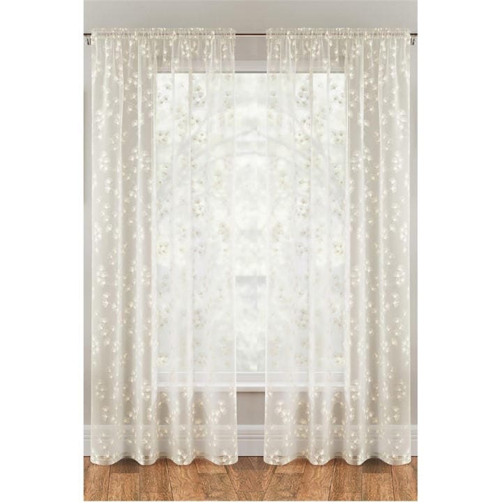 Tyrone Textiles  Cream Delila Leaf Print Voile Panel - Pair in Size 145x183cm, Sports Direct