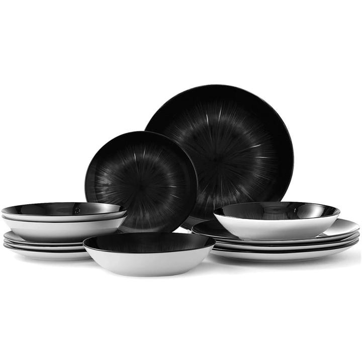 Waterside  Black 12Pc Star 2Tone Dinner Set, Sports Direct