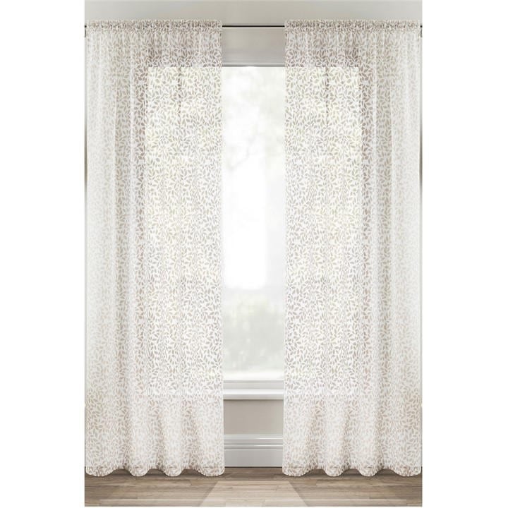 Tyrone Textiles  Beige Willow Linen Look Leaf Print Panel - Pair in Size 140x137cm, Sports Direct