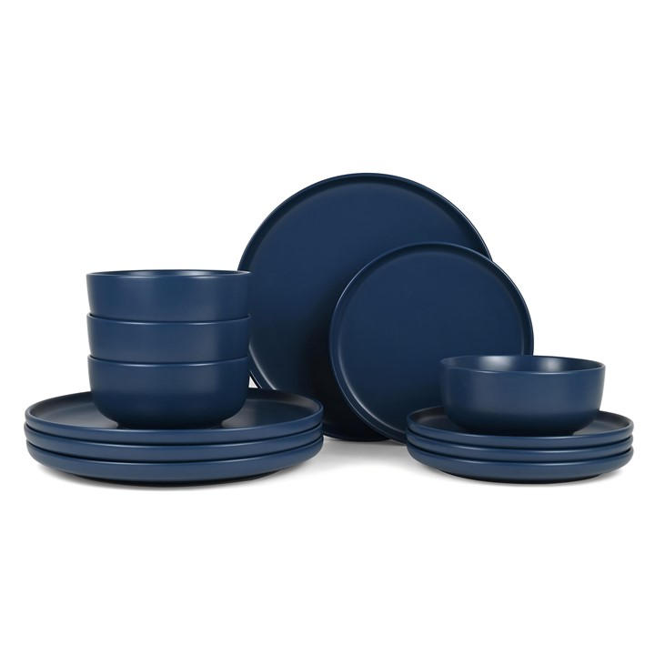 Waterside  Blue 12Pc Solid Navy Dinner Set, Sports Direct