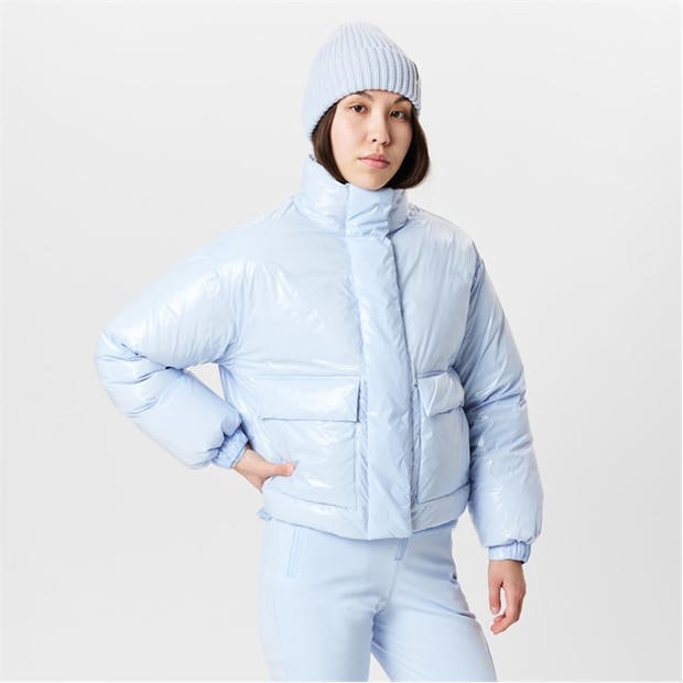 salt blue - SWEATY BETTY - Women's Snowfall High Shine Cropped Water Resistant PrimaLoft Long Sleeve Ski Jacket
