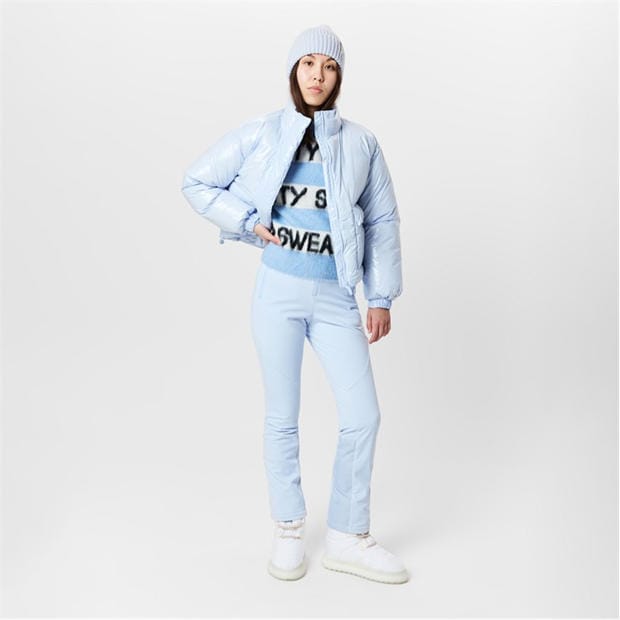 salt blue - SWEATY BETTY - Women's Snowfall High Shine Cropped Water Resistant PrimaLoft Long Sleeve Ski Jacket