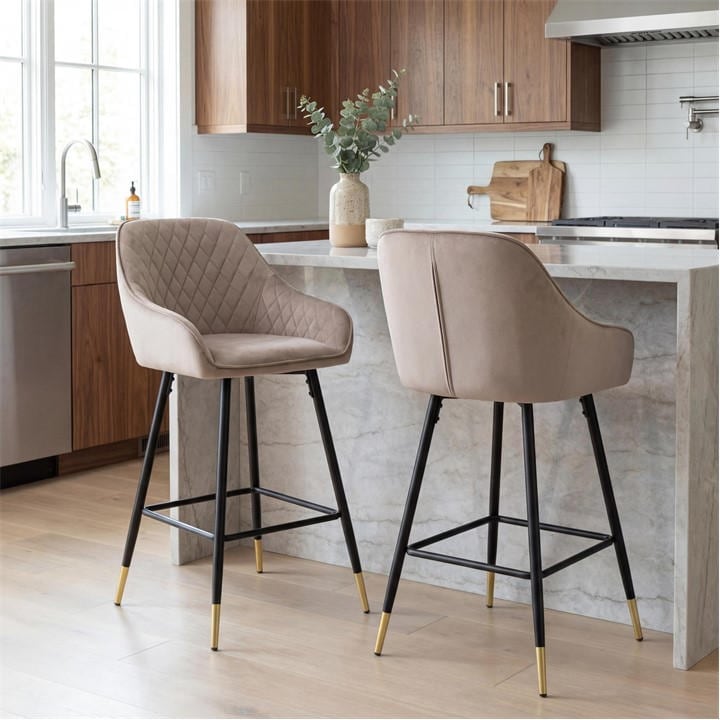 Shankar  Beige Set Of 2 Savanna Brushed Velvet Mink Bar Stools in Size 54×52×96cm, Sports Direct