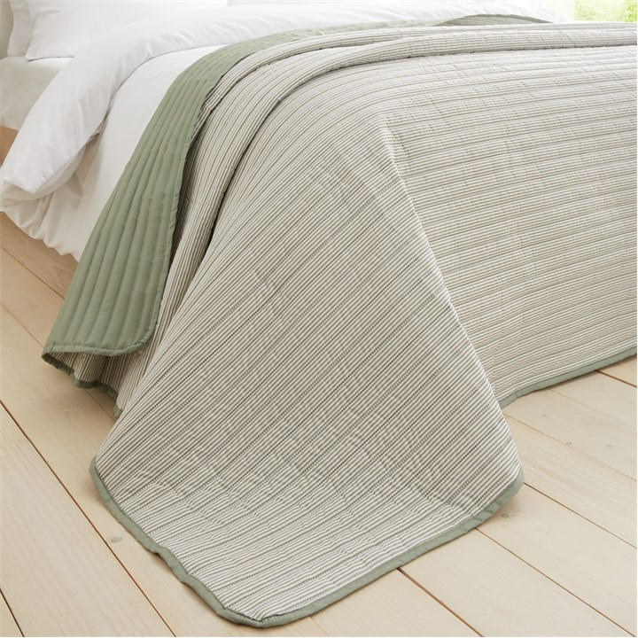 Catherine Lansfield Green Stripe Quilted Reversible Bedspread in Size 220x230cm, Sports Direct - Image 5