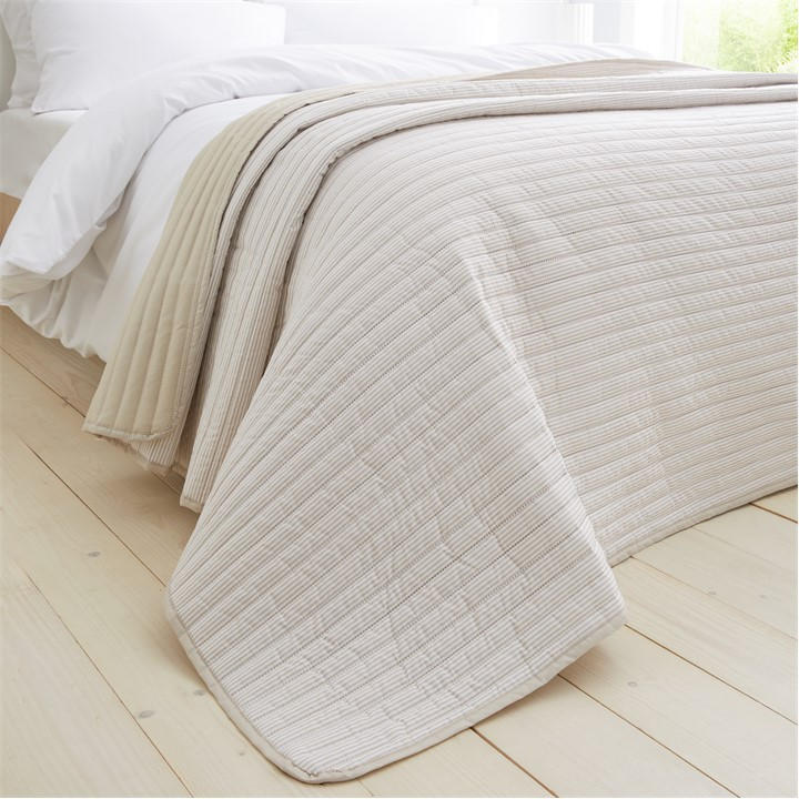 Catherine Lansfield Stripe Quilted Reversible Bedspread - Natural - 220x230cm - Image 4