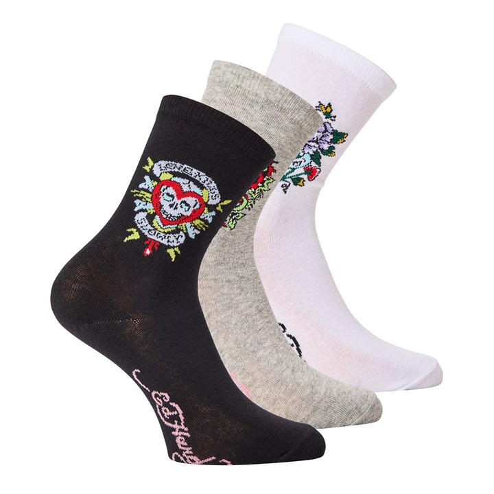Ed Hardy Women's  3 Pack Dress Crew Socks in Size 4 -8, Sports Direct