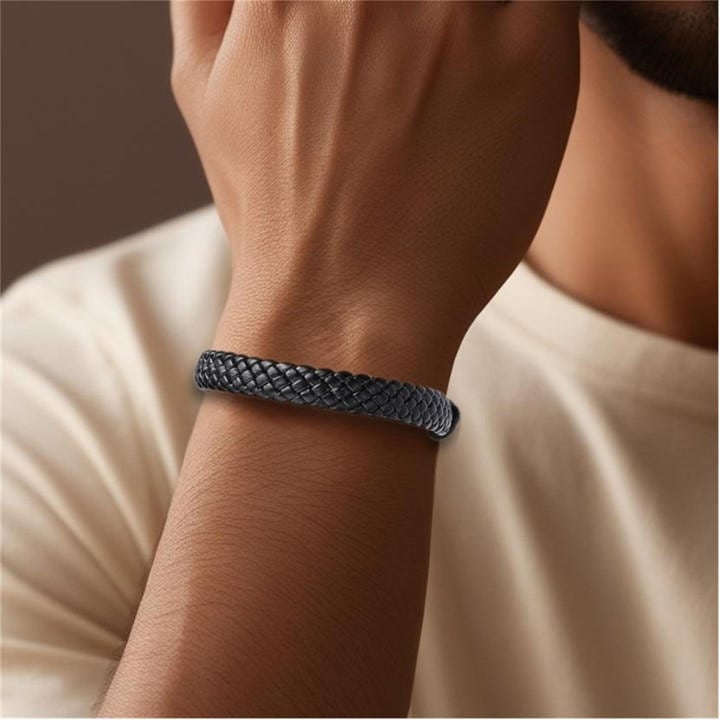 Aye Do Gifts Men's Black Leather Weave Bracelet, Sports Direct