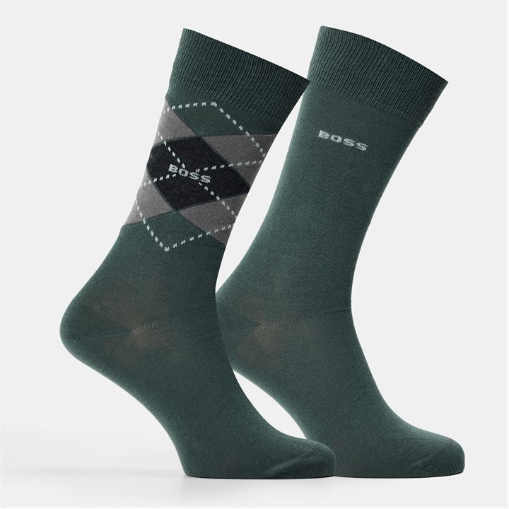Boss Men's Green Argyle Cotton Crew Socks in Size 6 - 11, Sports Direct