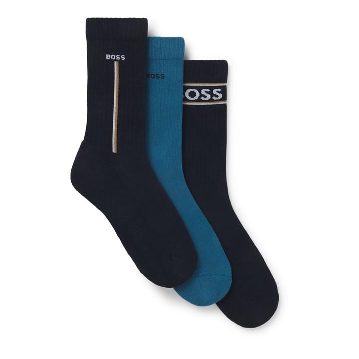 Boss Men's Blue 3-Pack Logo Socks in Size 6 - 11, Sports Direct