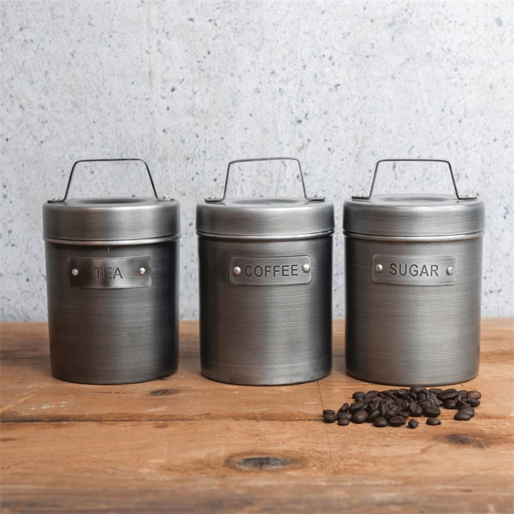KitchenCraft Industrial Kitchen Storage Canisters for Tea Coffee and Sugar in Gift Box, Vintage Style Metal, 3 Piece Set - Image 6