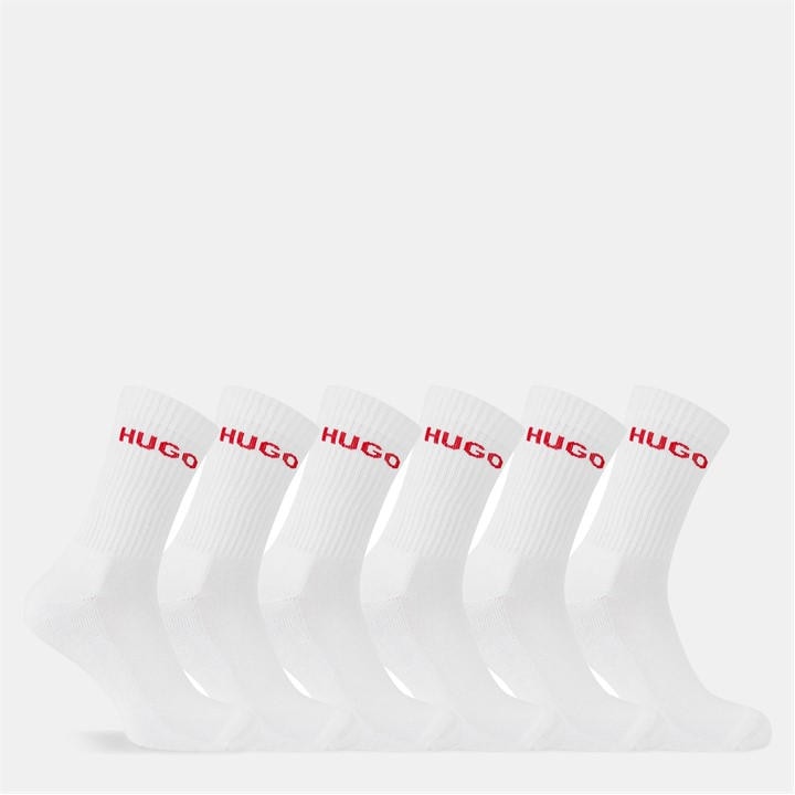 Hugo Men's White Ribbed Logo 6-Pack Crew Socks in Size 7 - 11, Sports Direct