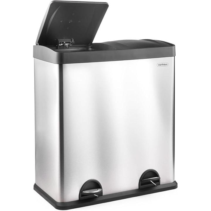 Vonhaus Unisex Silver 60L Large 2 Compartment Recycling Bin