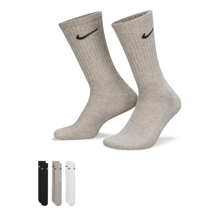 Nike   Everyday 3 Pack Cotton Cushioned Crew Socks in Size 2.5 - 5, Sports Direct
