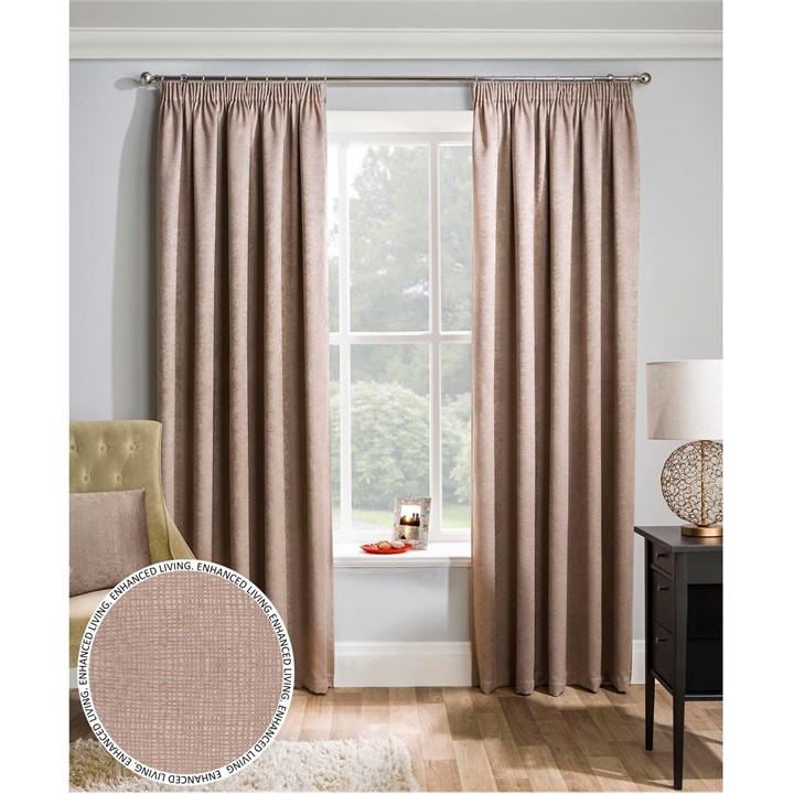 Enhanced Living  Beige Matrix Latte Thermal Blockout Tape Top Curtain, Sports Direct