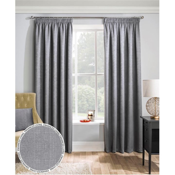 Enhanced Living  Grey Matrix Thermal Blockout Tape Top Curtain in Size 90x90 Inch, Sports Direct