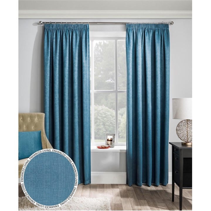 Enhanced Living  Blue Matrix Teal Thermal Blockout Tape Top Curtain in Size 90x90 Inch, Sports Direct