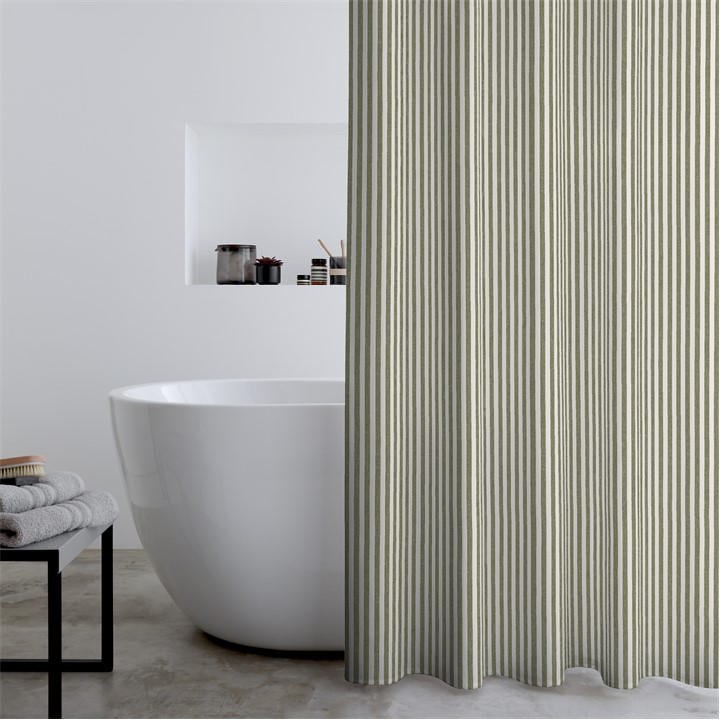Catherine Lansfield  Green Timeless Stripe Shower Curtain in Size 180x180cm, Sports Direct