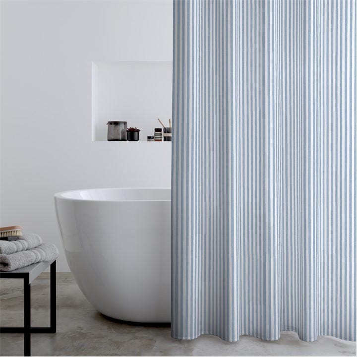 Catherine Lansfield  Blue Timeless Stripe Shower Curtain in Size 180x180cm, Sports Direct