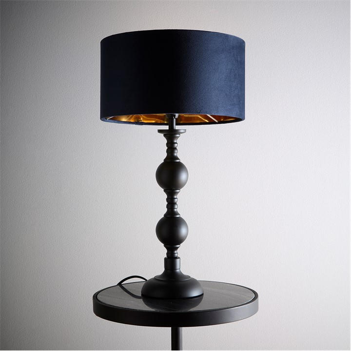 K Living  Blue Candelabra Black Metal Base Lamp With Velvet Shade, Sports Direct