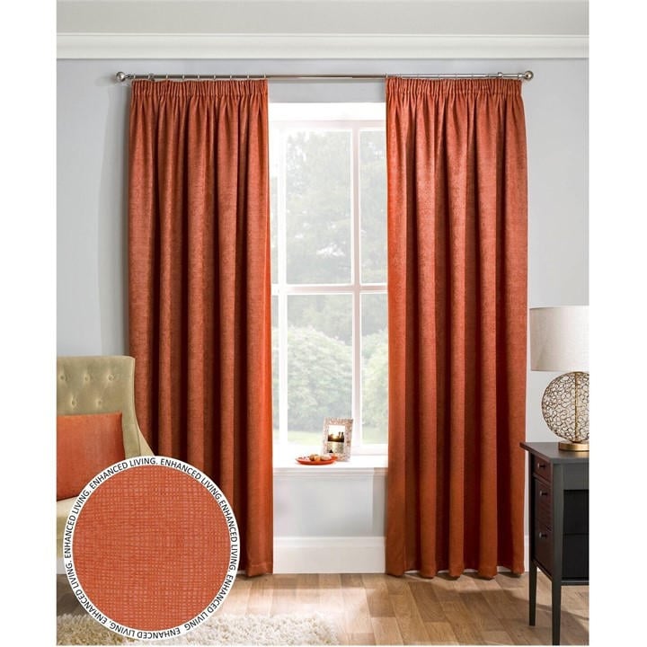 Enhanced Living  Orange Matrix Thermal Blockout Tape Top Curtain in Size 90x90 Inch, Sports Direct