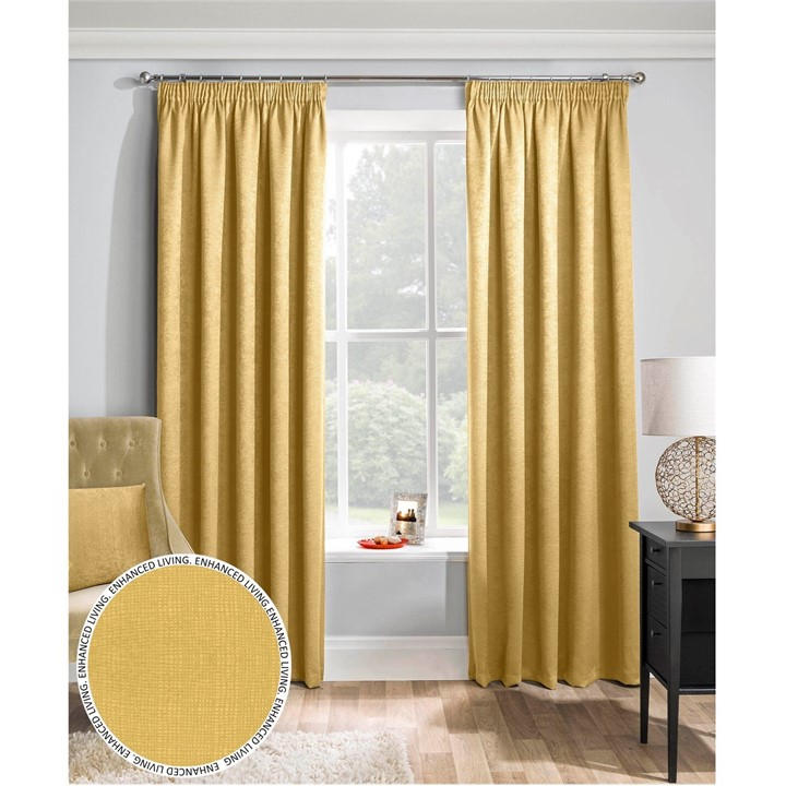 Enhanced Living  Yellow Matrix Ochre Thermal Blockout Tape Top Curtain in Size 45x54, Sports Direct