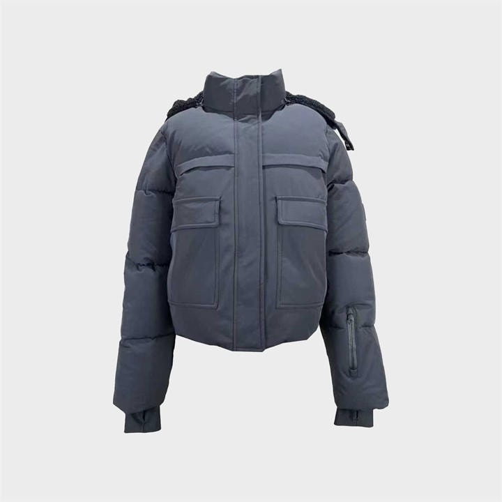Jack Wills Women's Black Cropped Puffer Waterproof Windproof Hooded Ski Jacket in Size 14, Sports Direct