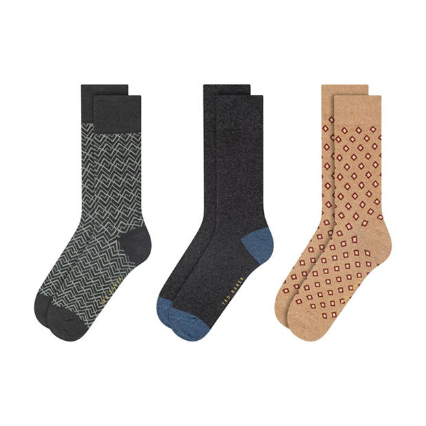 Grn/Char/Brn HT - Ted Baker - Men's Formal Ribbed Cuff Crew Socks