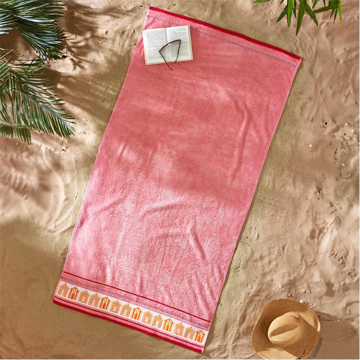 Catherine Lansfield Beach Huts90x180cm Cotton Extra Large Beach Towel Coral - Image 4