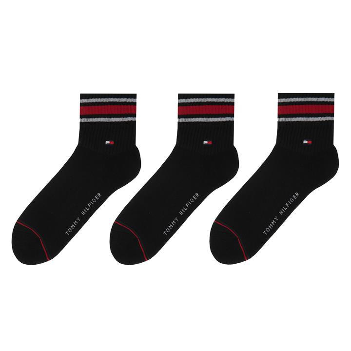 Tommy Hilfiger Men's Black 3 Pack Sports Quarter Socks