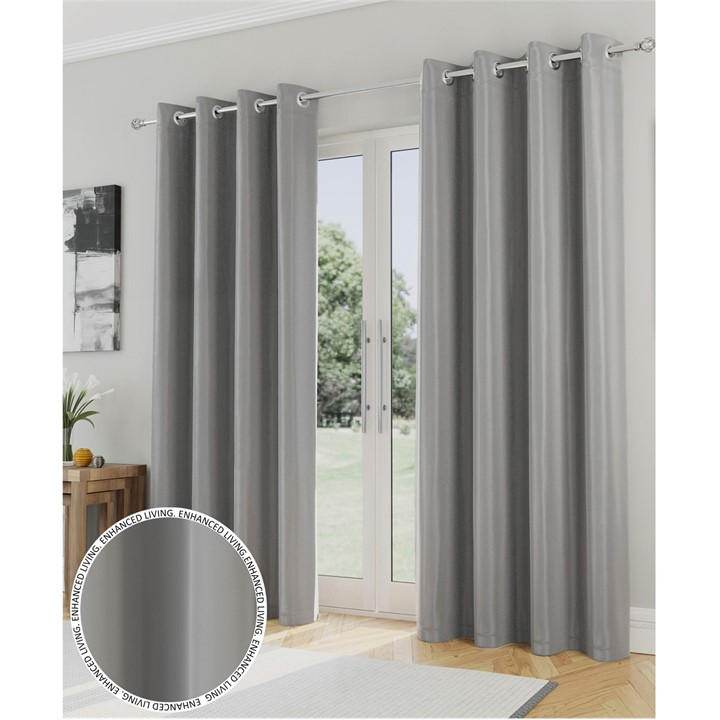 Enhanced Living  Grey Supersoft Thermal Blockout Eyelet Curtains, Sports Direct