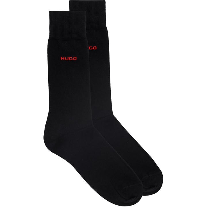 Hugo Men's Black Logo Crew Socks 2-Pack in Size 7 - 11, Sports Direct