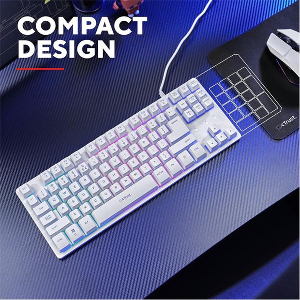 White - Trust - GXT 833W Thado TKL Illuminated RGB Gaming Keyboard