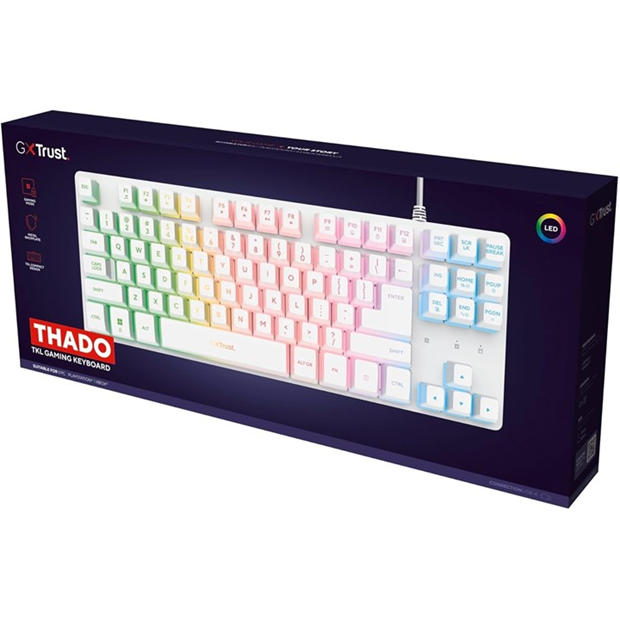 White - Trust - GXT 833W Thado TKL Illuminated RGB Gaming Keyboard